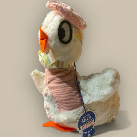 Vtg 60s Master Industries Duck Pink Hat Vest Made In USA Stuffed Animal Plush 9” - Picture 1 of 5